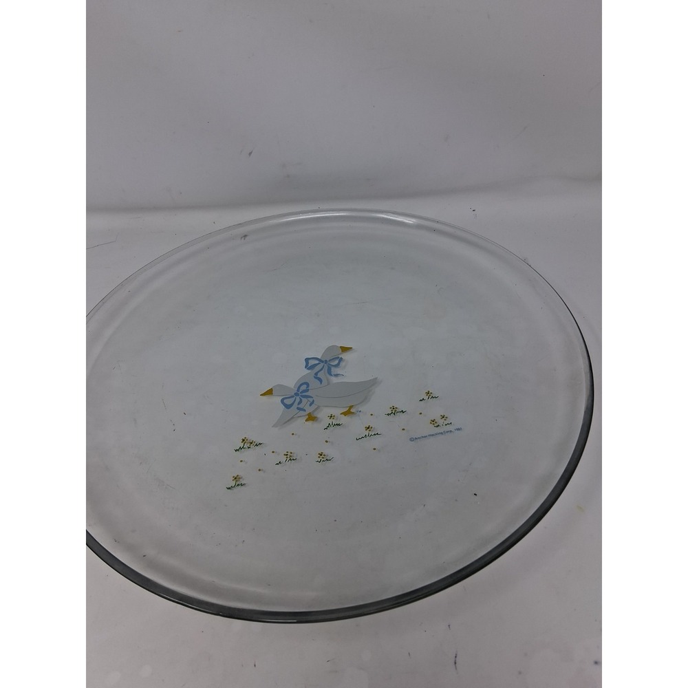 Vtg Anchor Hocking Country Geese 13" Round Glass Platter Cake Plate 1987. D